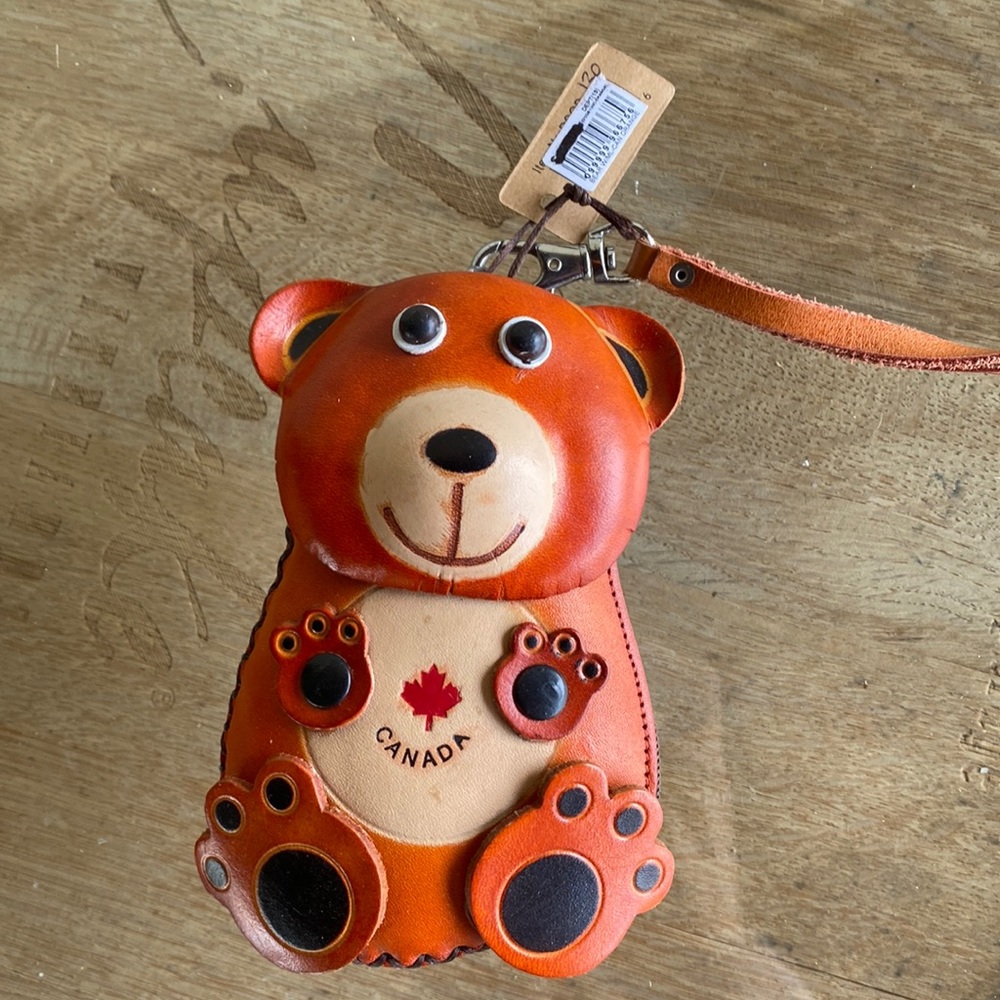 Leather coin purse / wristlet. Bear shaped- from Canada.